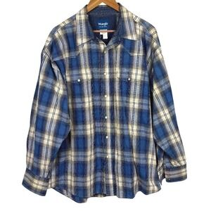 VTG Wrangler Mens Western Long Sleeve Rodeo Cowboy‎ Snap Shirt XXL Country Flaws